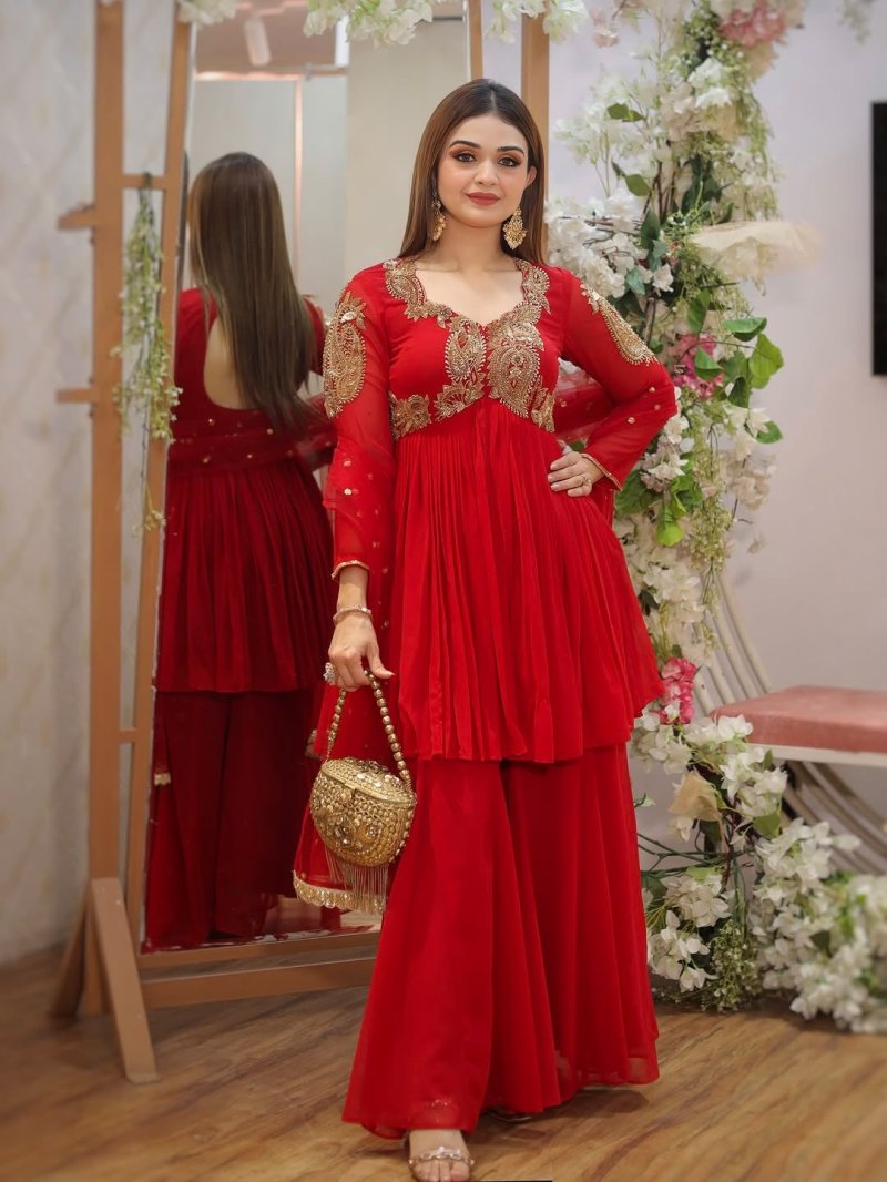 Ssc 680 Heavy Faux Georgette Embroidery Work Plazzo Suits